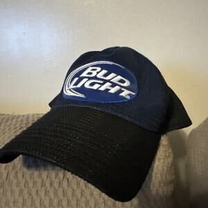 Bud Light Hat Cap Mens Snap Back Black Blue Trucker Beer Mesh‎ Adjustable Adult